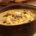 Slow Cooker Poblano Corn Chowder with Chicken and Chorizo